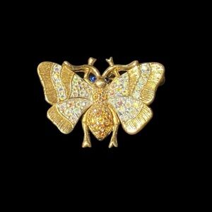Carol Lee Gold Tone Butterfly Brooch With Rhinestones